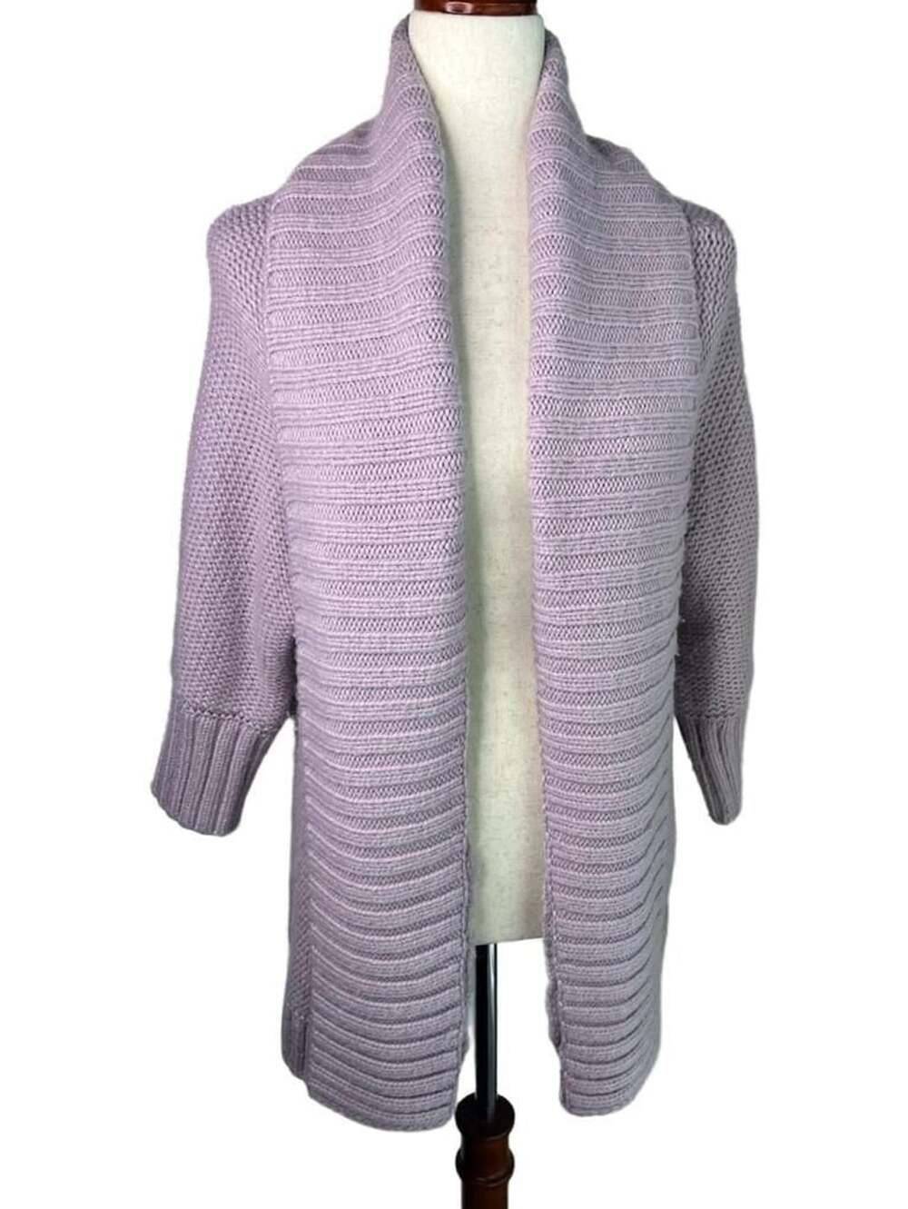 LOFT Outlet Cardigan Size L Purple Open Front Shawl Collar Chunky Knit